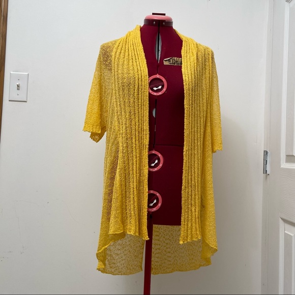 MOFFI women yellow crotchet open front kimono style cardigan. Size S. Pre-owned - Picture 5 of 11